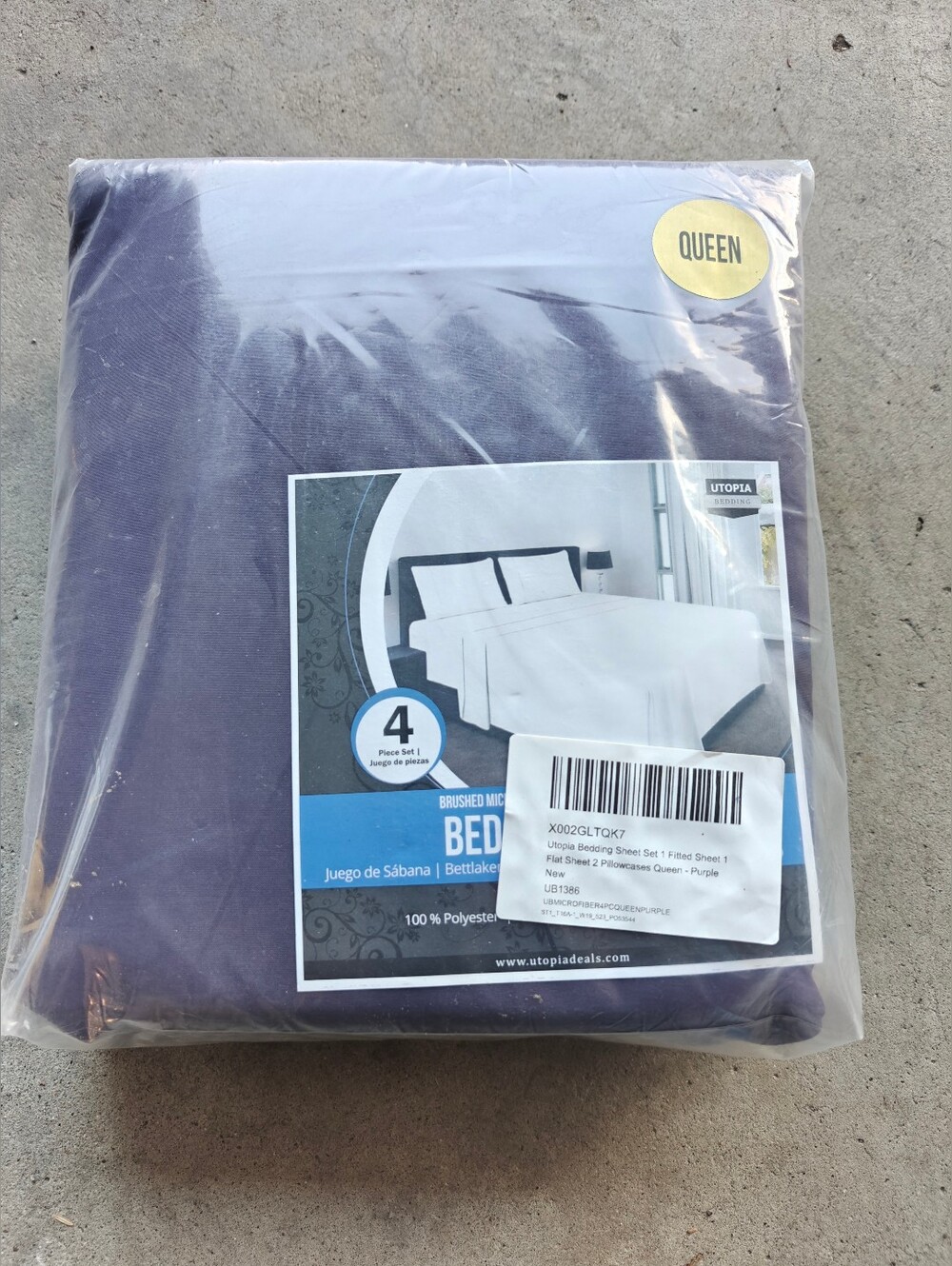 4 Piece Utopia Bedding Sheet Set Queen Purple 1 Fitted 1 Flat 2 Pillowcases
